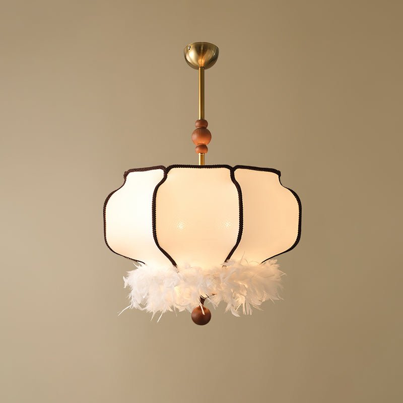 Feathered Lantern Pendant Light Dia 19.7″ x H 21.3″ / 50cm x H 54cm / Gold & White Pendant light