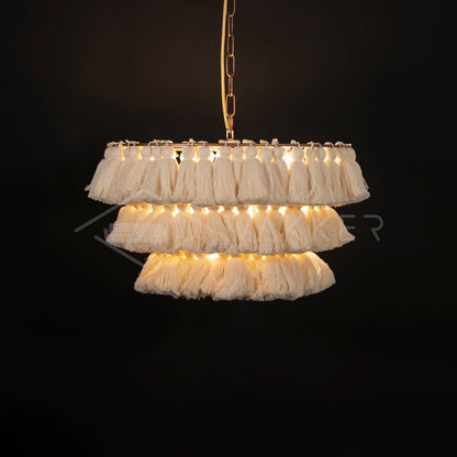 Fela Tassel Chandelier Dia 20″ x 13.8″ / Dia 51cm x H 35cm / White Chandelier