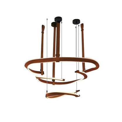 Finopi Chandelier ? 15.7″ x ? 24.8″ x ? 35.0″ / Dia 40cm x Dia 63cm x Dia 89cm / Brown Leather & Black & White / Warm