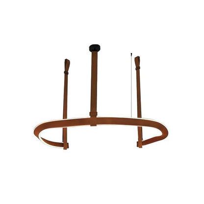 Finopi Chandelier Model C ? 35.0″ x H 31.5″ / Dia 89cm x H 80cm / Brown Leather & Black & White / Warm Light Chandelier