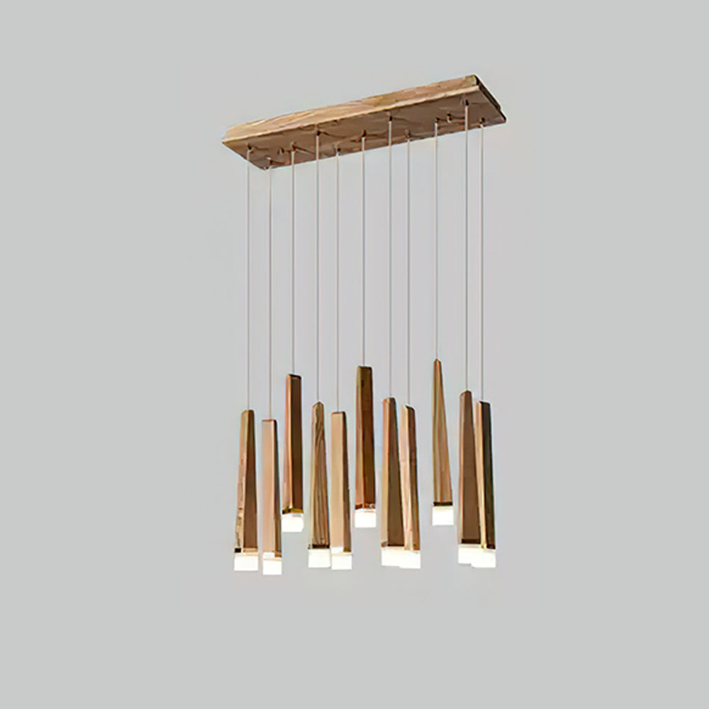 Firewood Stick Chandelier 11Heads L 23.6’’ x H 7.9’’ x H 37.4’’ / Wood Color / Warm Light Chandelier