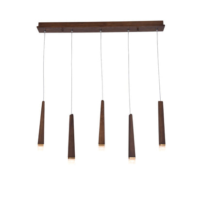 Firewood Stick Chandelier 5 Heads L 27.6’’ x H 37.4’’ / Walnut Color / Warm Light Chandelier