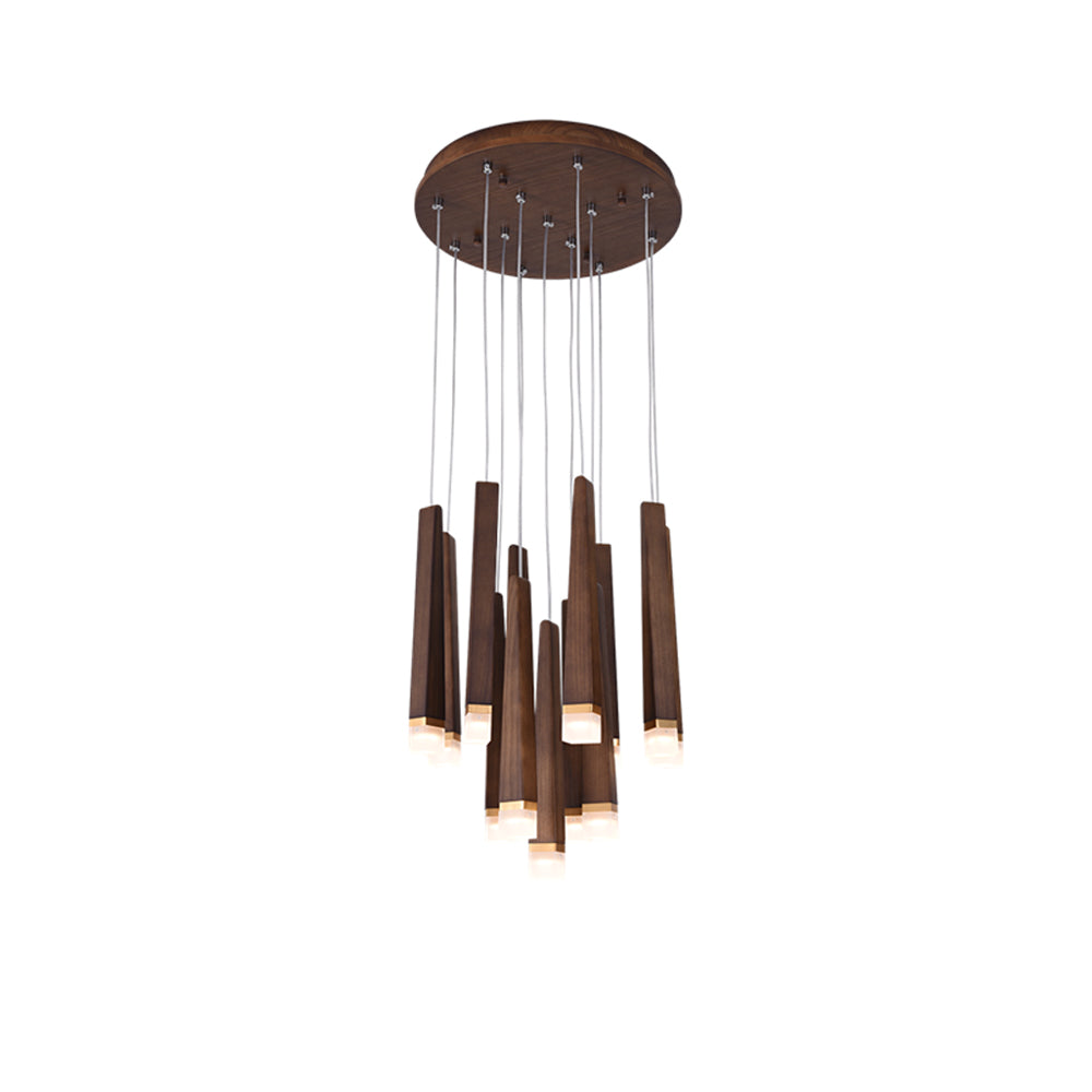 Firewood Stick Chandelier 13 Heads Dia 15.7’’ x H 37.4’’ / Walnut Color / Warm Light Chandelier