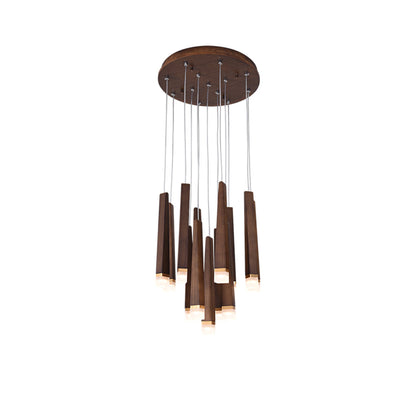 Firewood Stick Chandelier 13 Heads Dia 15.7’’ x H 37.4’’ / Walnut Color / Warm Light Chandelier