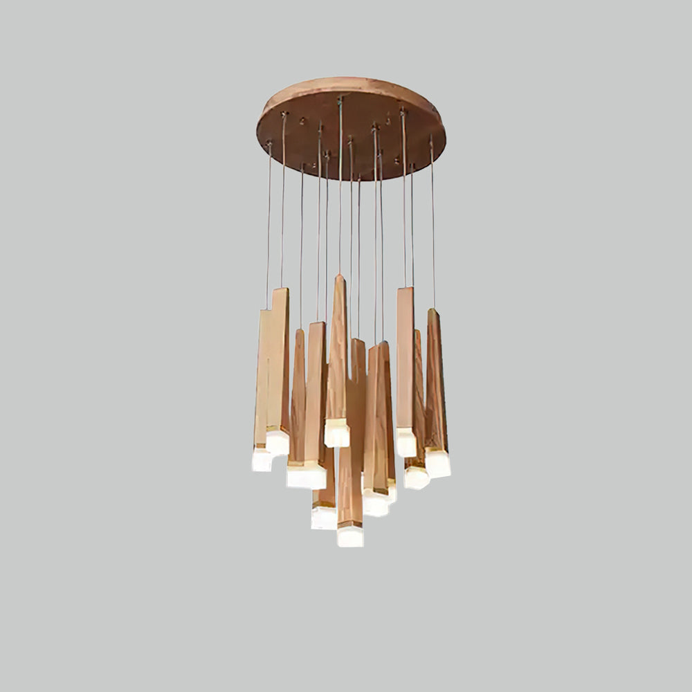 Firewood Stick Chandelier 13 Heads Dia 15.7’’ x H 37.4’’ / Wood Color / Warm Light Chandelier