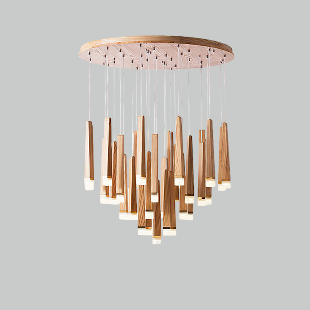 Firewood Stick Chandelier 32Heads Dia 31.5’’ x H 37.4’’ / Wood Color / Warm Light Chandelier
