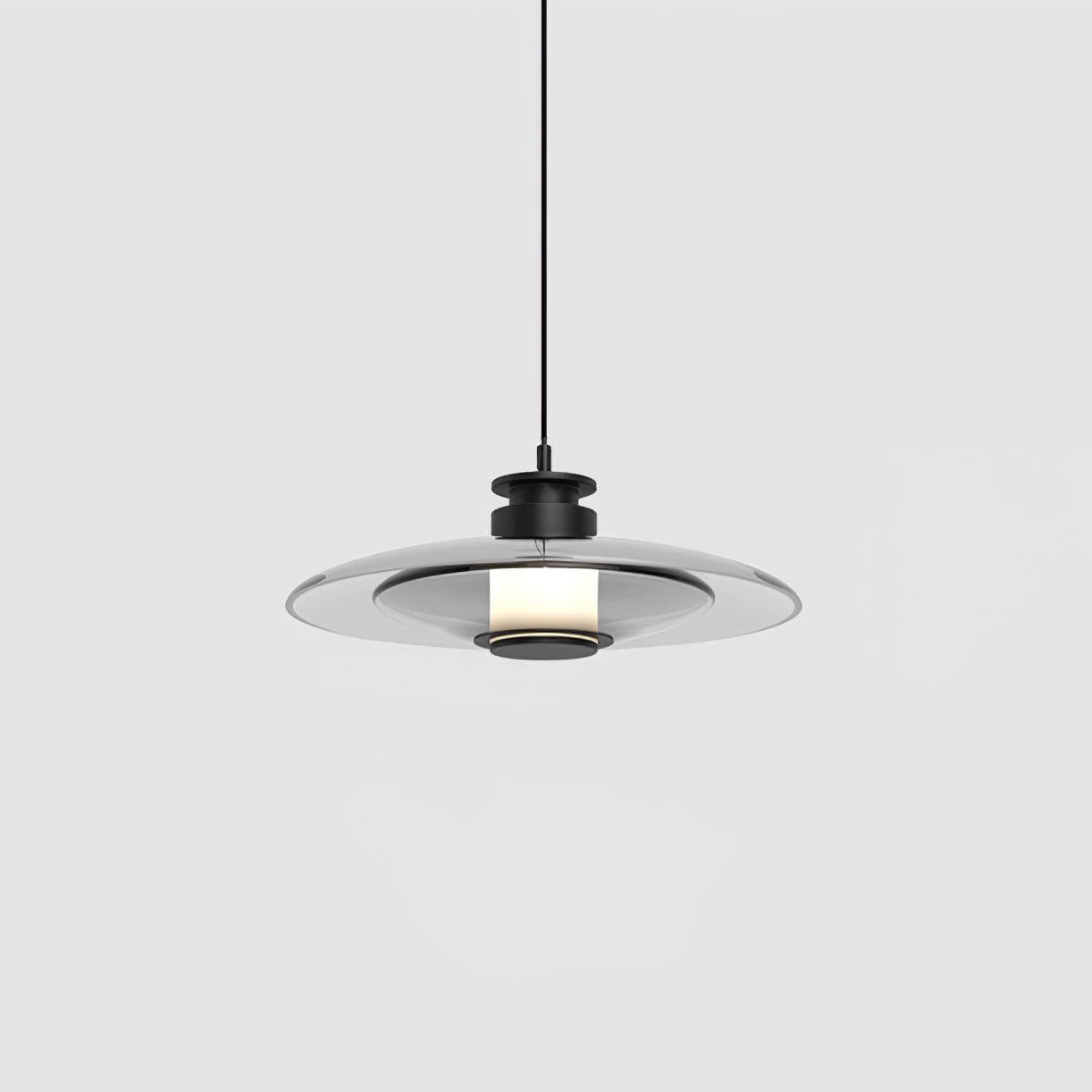 Float Glass Pendant Lamp Model A Dia 9.1″ x H 4.3″ / Dia 23cm x H 11cm / Smoke grey & Black / Warm Light Pendant light