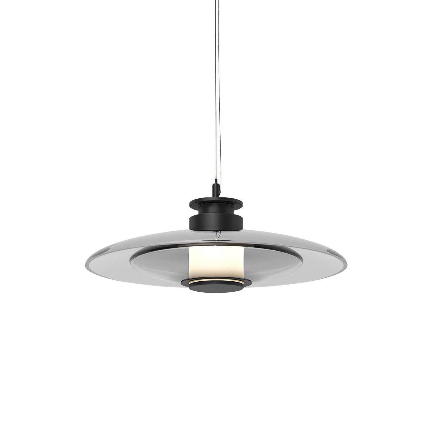 Float Glass Pendant Lamp Model A Dia 11.8″ x H 5.1″ / Dia 30cm x H 13cm / Smoke grey & Black / Warm Light Pendant light