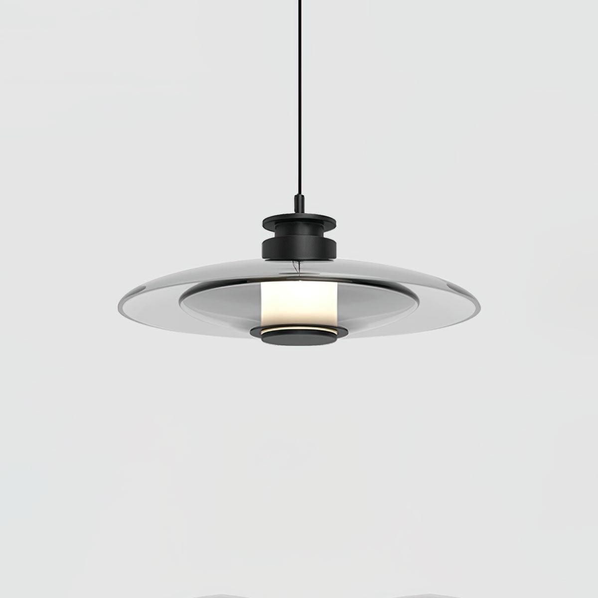 Float Glass Pendant Lamp Model A Dia 15.7″ x H 6.3″ / Dia 40cm x H 16cm / Smoke grey & Black / Warm Light Pendant light