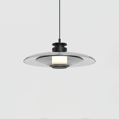 Float Glass Pendant Lamp Model A Dia 15.7″ x H 6.3″ / Dia 40cm x H 16cm / Smoke grey & Black / Warm Light Pendant light