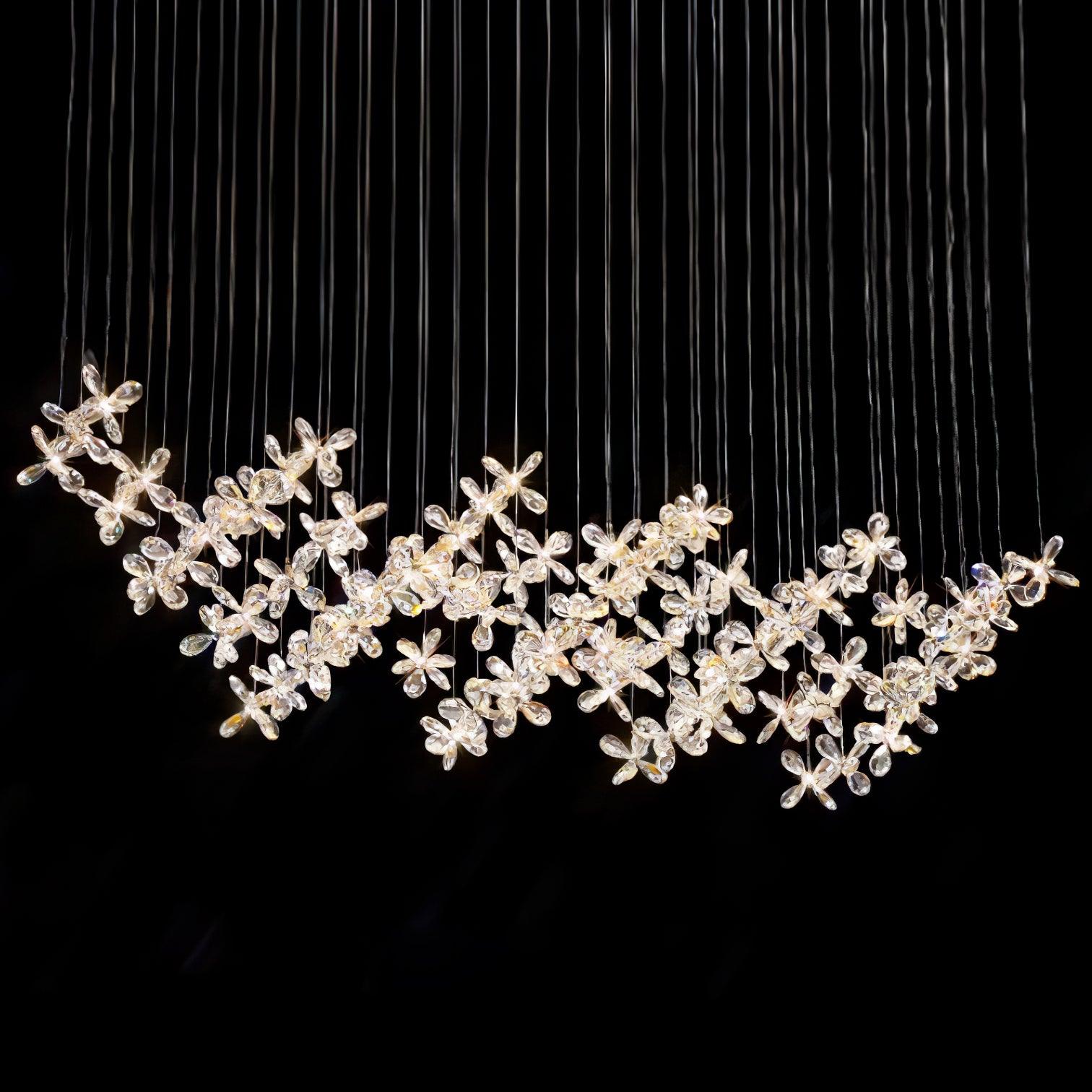 Floating Butterfly Chandelier L 47.2″ x H 9.8″ x H 59.1″ / L 120cm x W 25cm x H 150cm / Silver & Clear / Warm Light