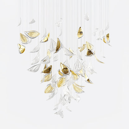 Floating Leaves Chandelier Dia 47.2″ x 78.7″ / Dia 120cm x 200cm / Gold & Clear / Warm Light Chandelier