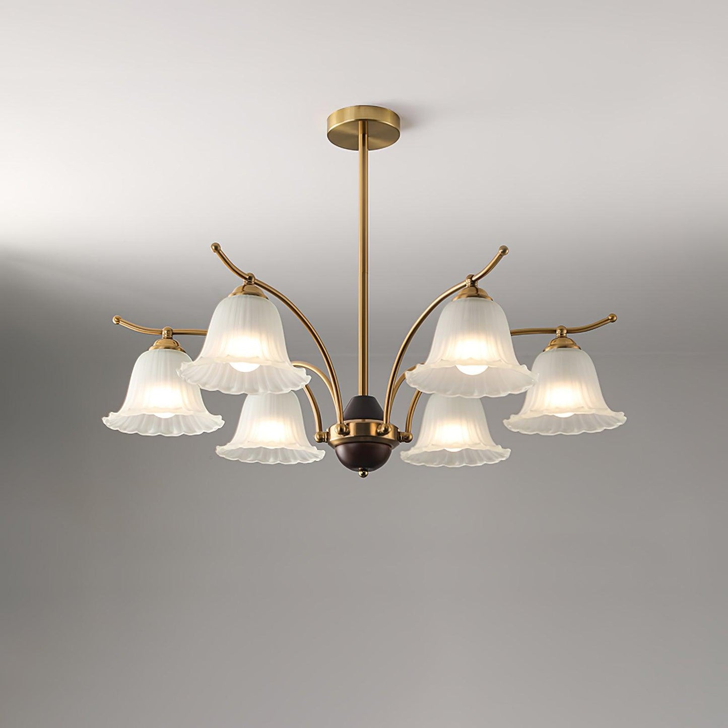 Flora Brass Chandelier 6 heads ? 31.5″ x H 25.6″ / Dia 80cm x H 65cm / Brass & Frosted white Chandelier