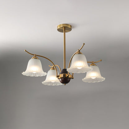 Flora Brass Chandelier 4 heads ? 27.6″ x H 25.6″ / Dia 70cm x H 65cm / Brass & Frosted white Chandelier