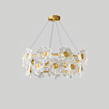 Flora Glass Chandelier 10 + 10 Heads Dia 31.5″ x H 13.8″ / Dia 80cm x H 35cm / Brass / Warm Light Pendant light
