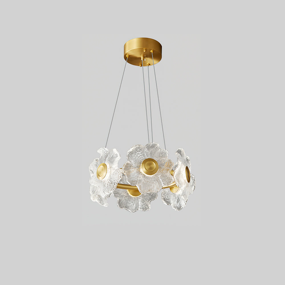 Flora Glass Chandelier 6 Heads Dia 19.7″ x H 7.9″ / Dia 50cm x H 20cm / Brass / Warm Light Pendant light