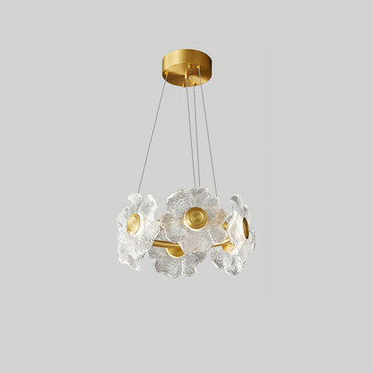 Flora Glass Chandelier 6 Heads Dia 19.7″ x H 7.9″ / Dia 50cm x H 20cm / Brass / Warm Light Pendant light