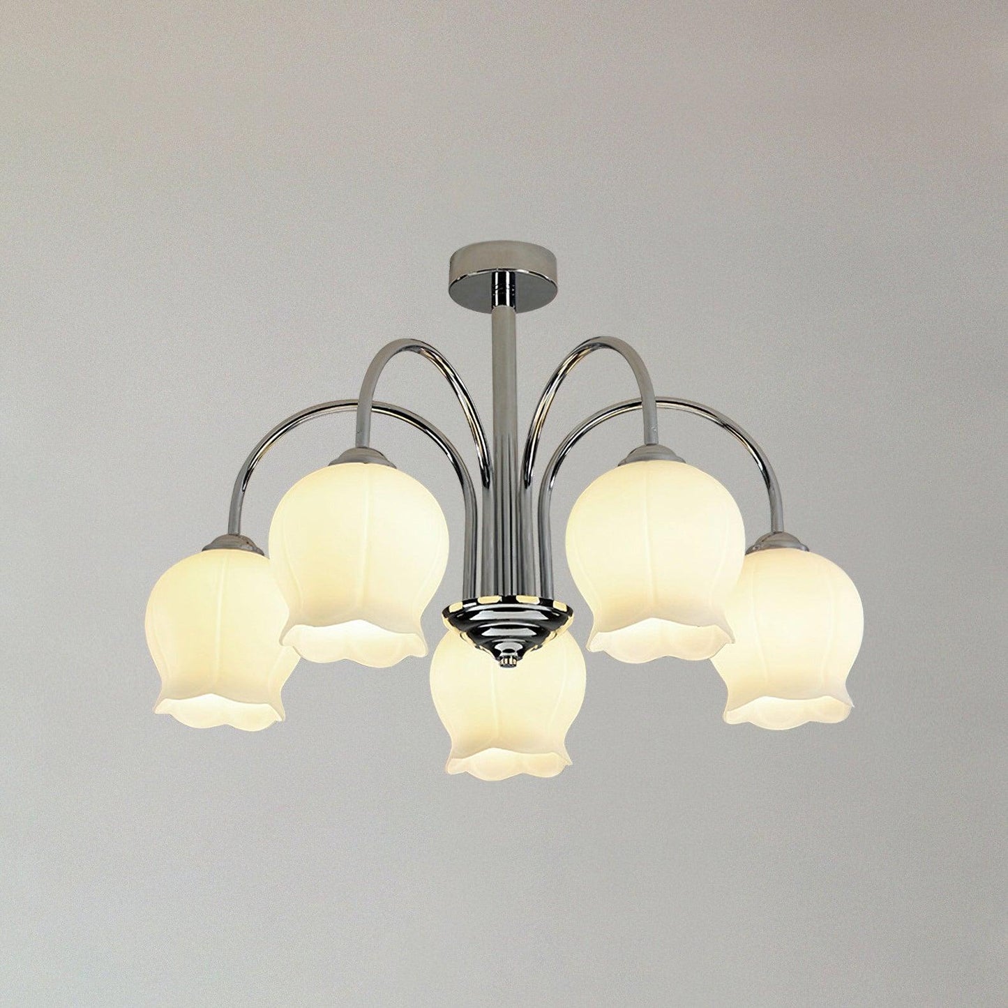 Floral Glass Chandelier 5 Heads: ? 24.4″ x H 16.9″ / Dia 62cm x H 43cm / Chrome Chandelier