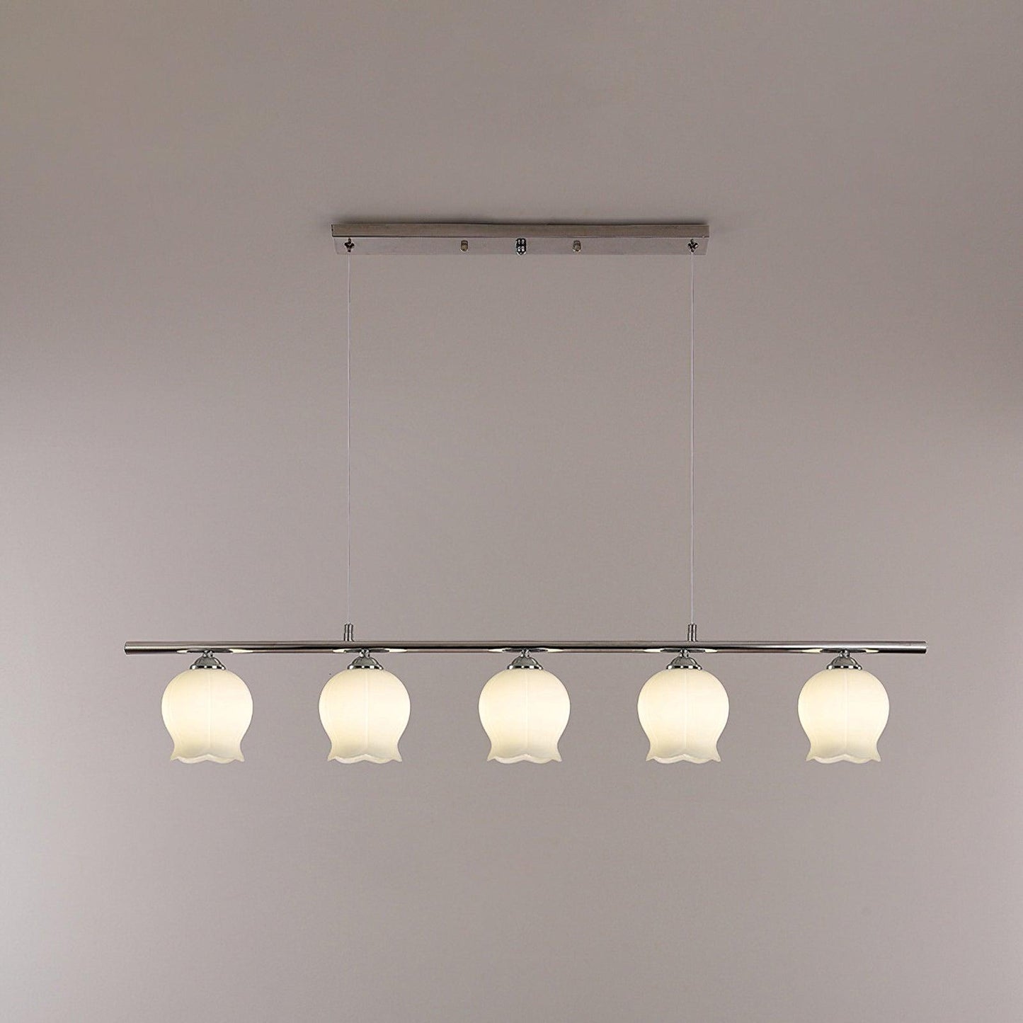 Floral Glass Modern Pendant Lamp 5 Heads: L 90cm x W 14cm x H 120cm / Dia 35.4″ x W 5.5″ x H 47.2″ / Chrome Pendant light