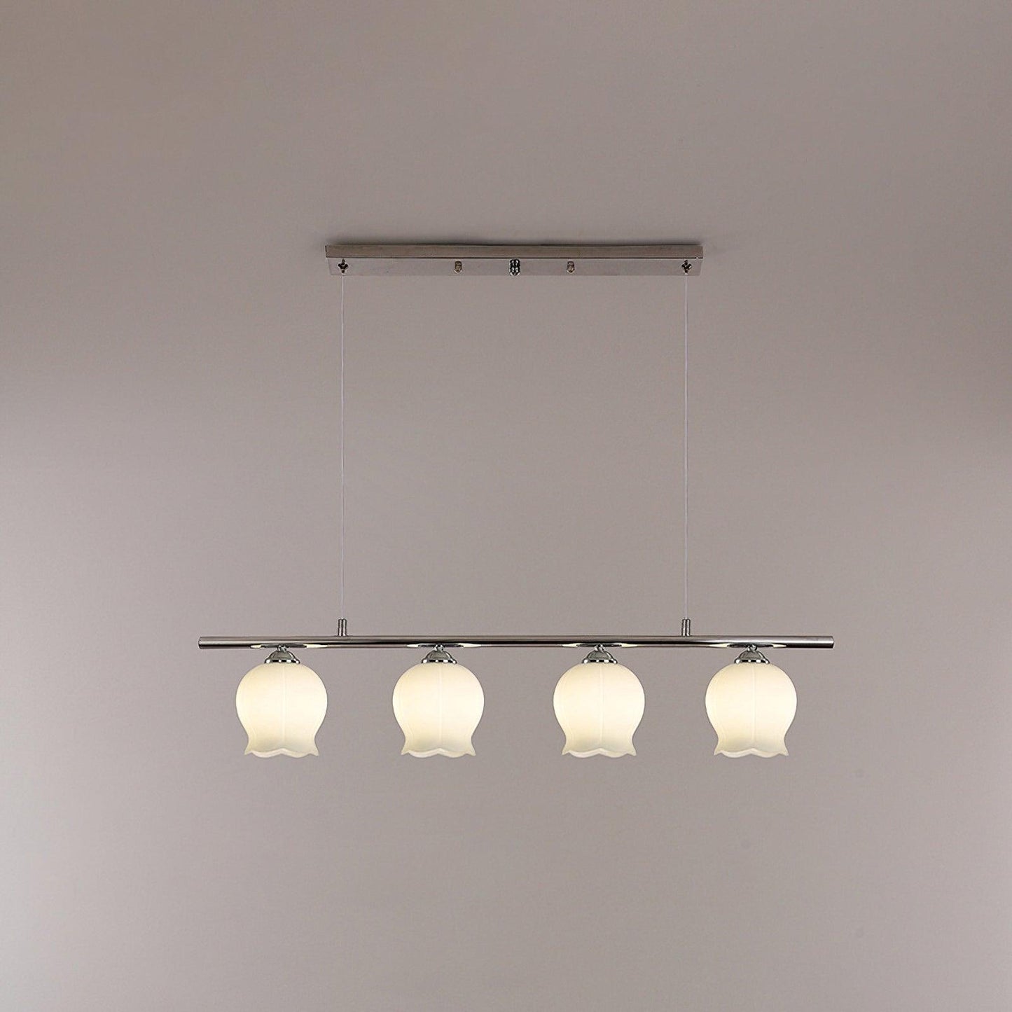 Floral Glass Modern Pendant Lamp 4 Heads: L 90cm x W 14cm x H 120cm / Dia 35.4″ x W 5.5″ x H 47.2″ / Chrome Pendant light