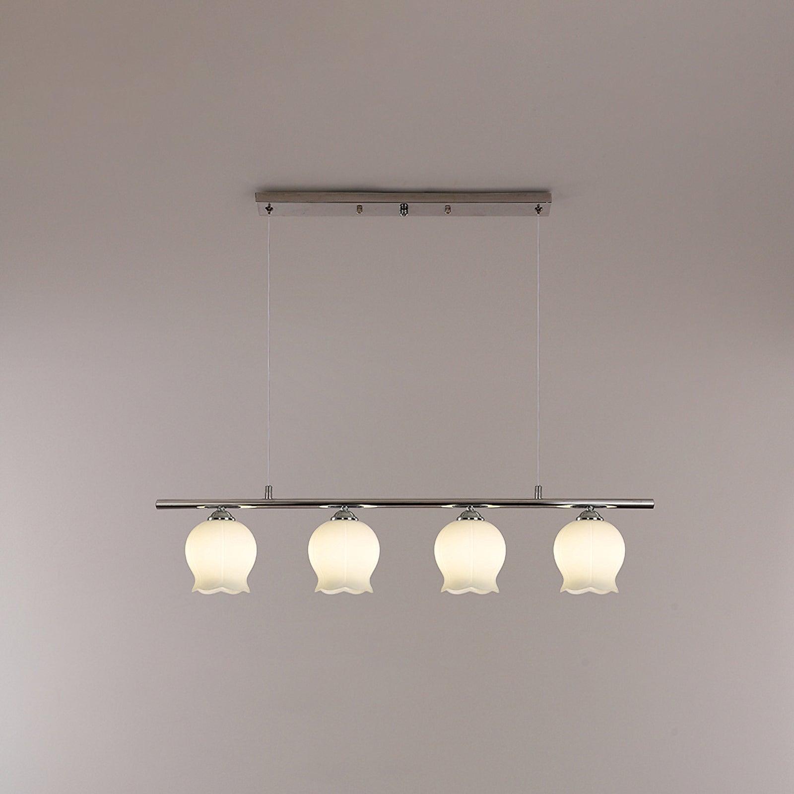 Floral Glass Modern Pendant Lamp 4 Heads: L 90cm x W 14cm x H 120cm / Dia 35.4″ x W 5.5″ x H 47.2″ / Chrome Pendant light
