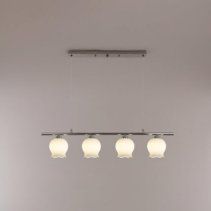 Floral Glass Modern Pendant Lamp 4 Heads: L 90cm x W 14cm x H 120cm / Dia 35.4″ x W 5.5″ x H 47.2″ / Chrome Pendant light