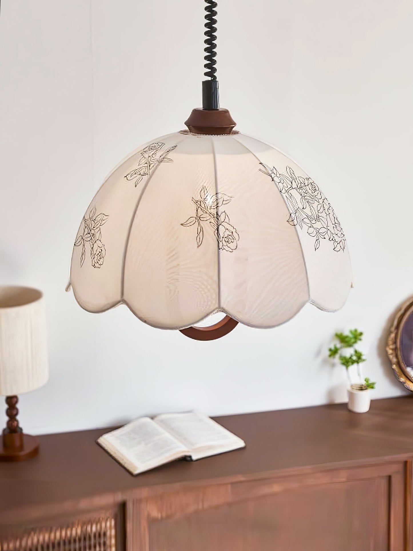 Floral Grace Pendant Lamp Dia 18.1″ x H 18.1″ / Walnut color & White Pendant light