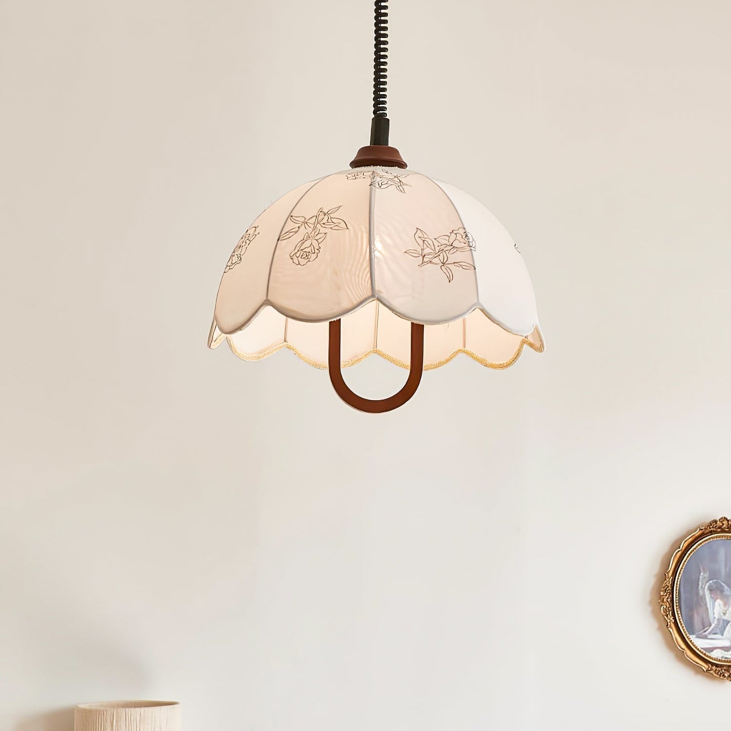 Floral Grace Pendant Lamp Dia 18.1″ x H 18.1″ / Walnut color & White Pendant light