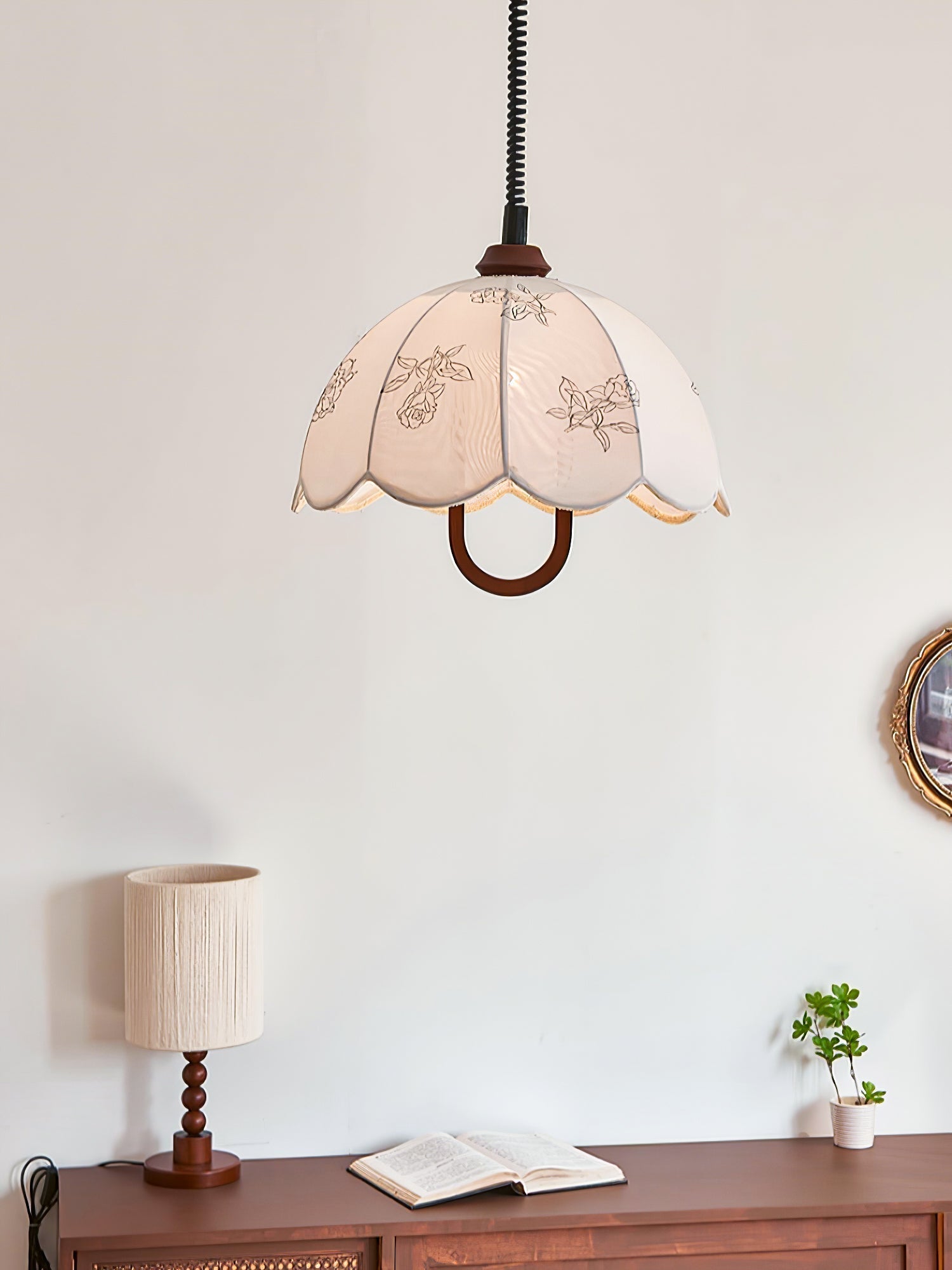 Floral Grace Pendant Lamp Dia 18.1″ x H 18.1″ / Walnut color & White Pendant light