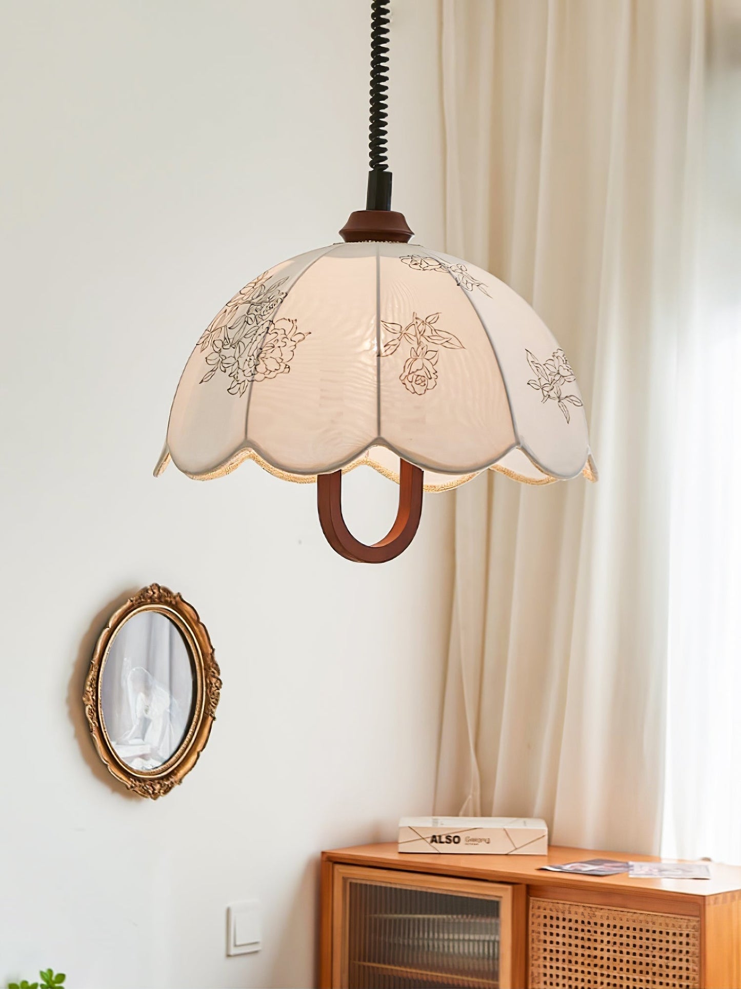 Floral Grace Pendant Lamp Dia 18.1″ x H 18.1″ / Walnut color & White Pendant light