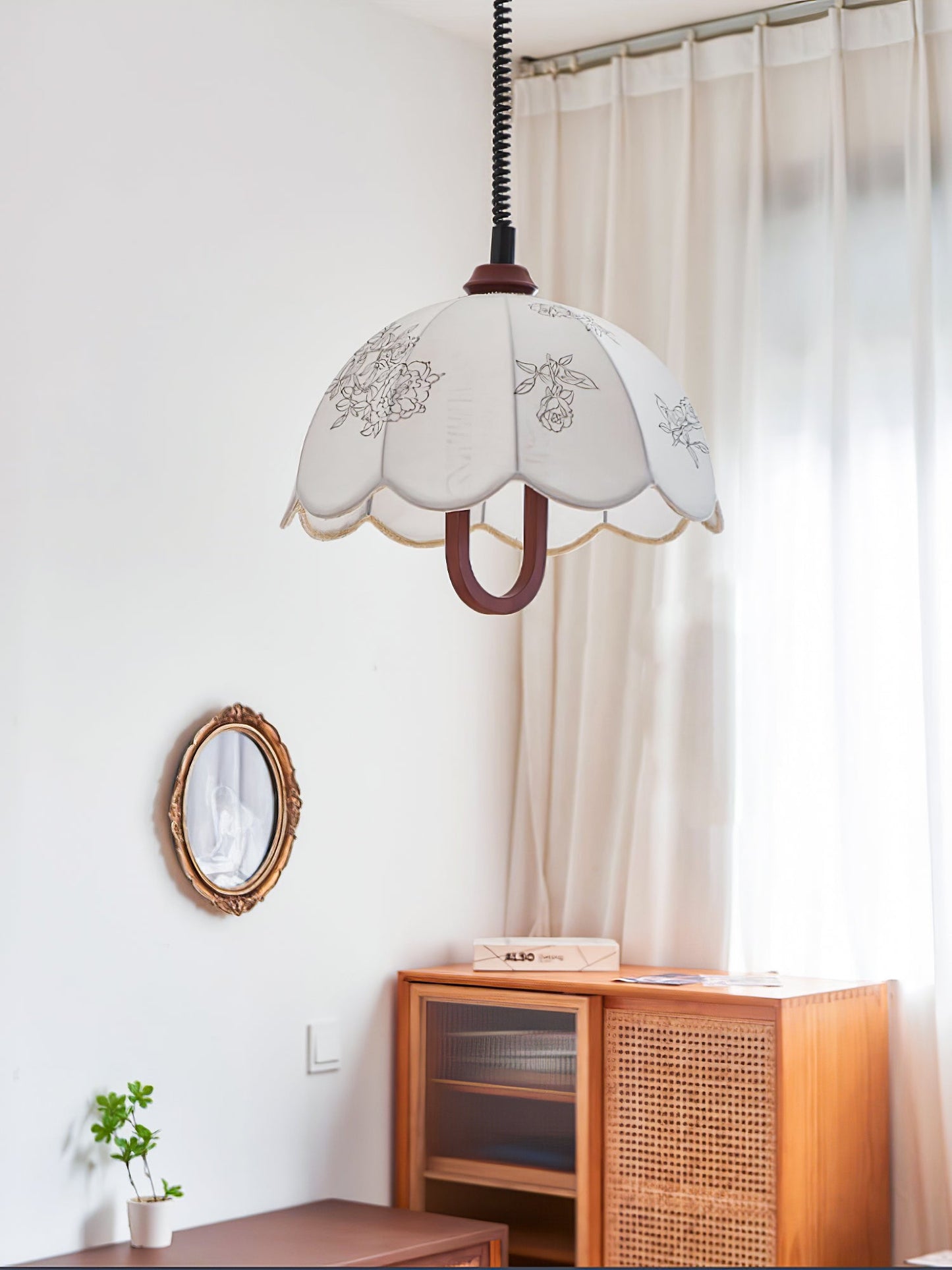 Floral Grace Pendant Lamp Dia 18.1″ x H 18.1″ / Walnut color & White Pendant light