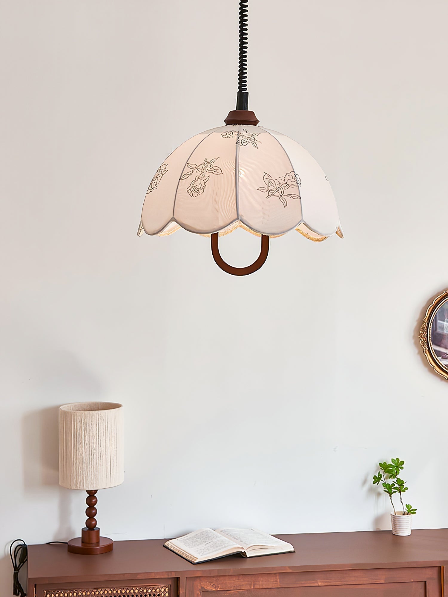 Floral Grace Pendant Lamp Dia 18.1″ x H 18.1″ / Walnut color & White Pendant light