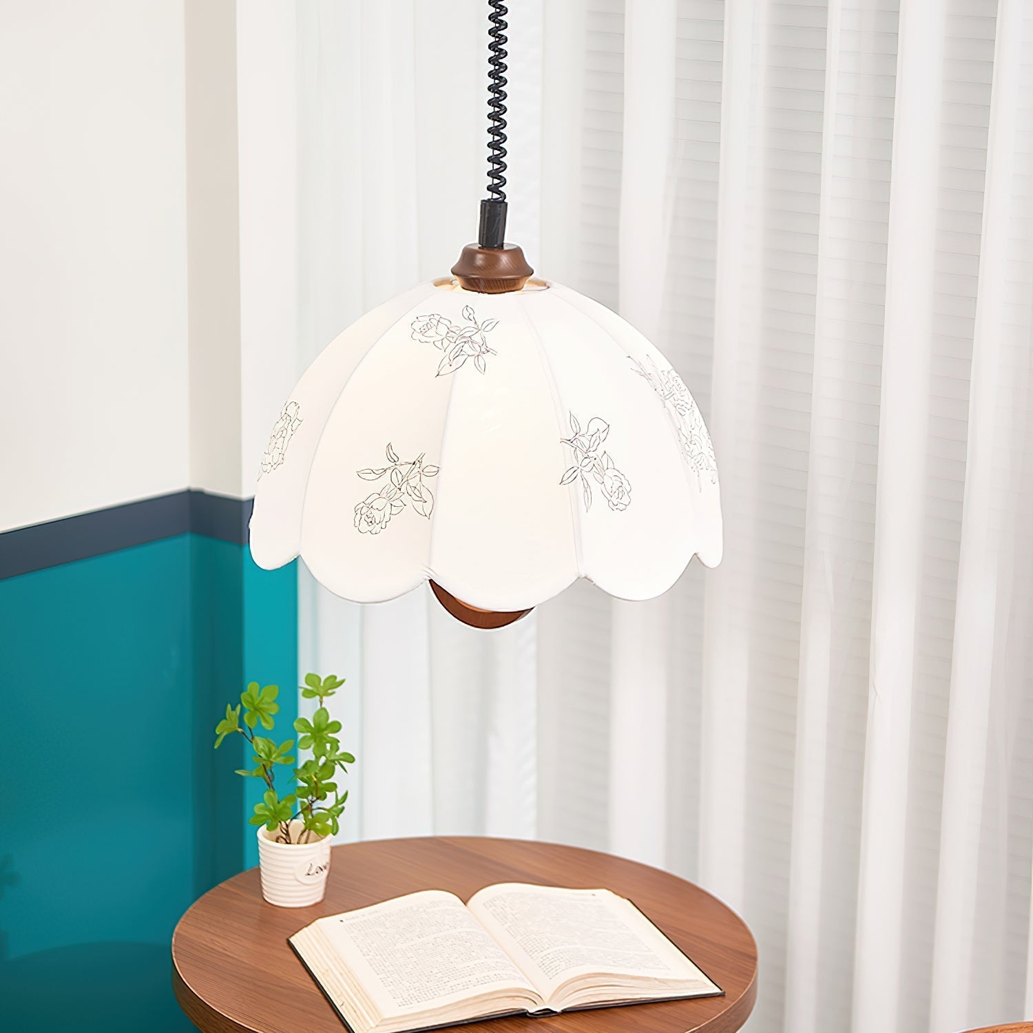 Floral Grace Pendant Lamp Dia 18.1″ x H 18.1″ / Walnut color & White Pendant light