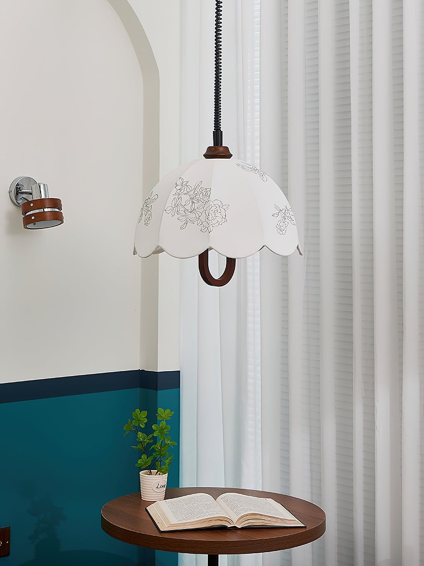 Floral Grace Pendant Lamp Dia 18.1″ x H 18.1″ / Walnut color & White Pendant light