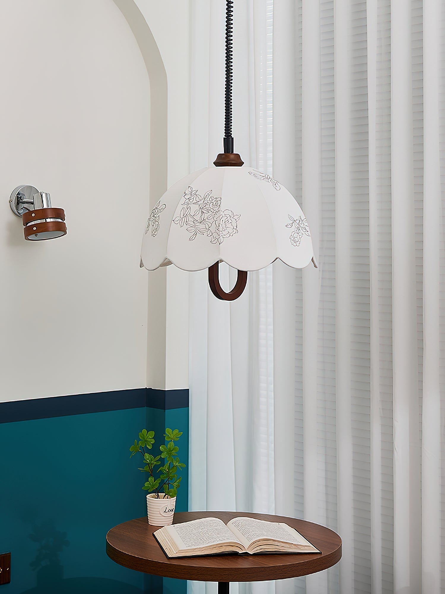 Floral Grace Pendant Lamp Dia 18.1″ x H 18.1″ / Walnut color & White Pendant light