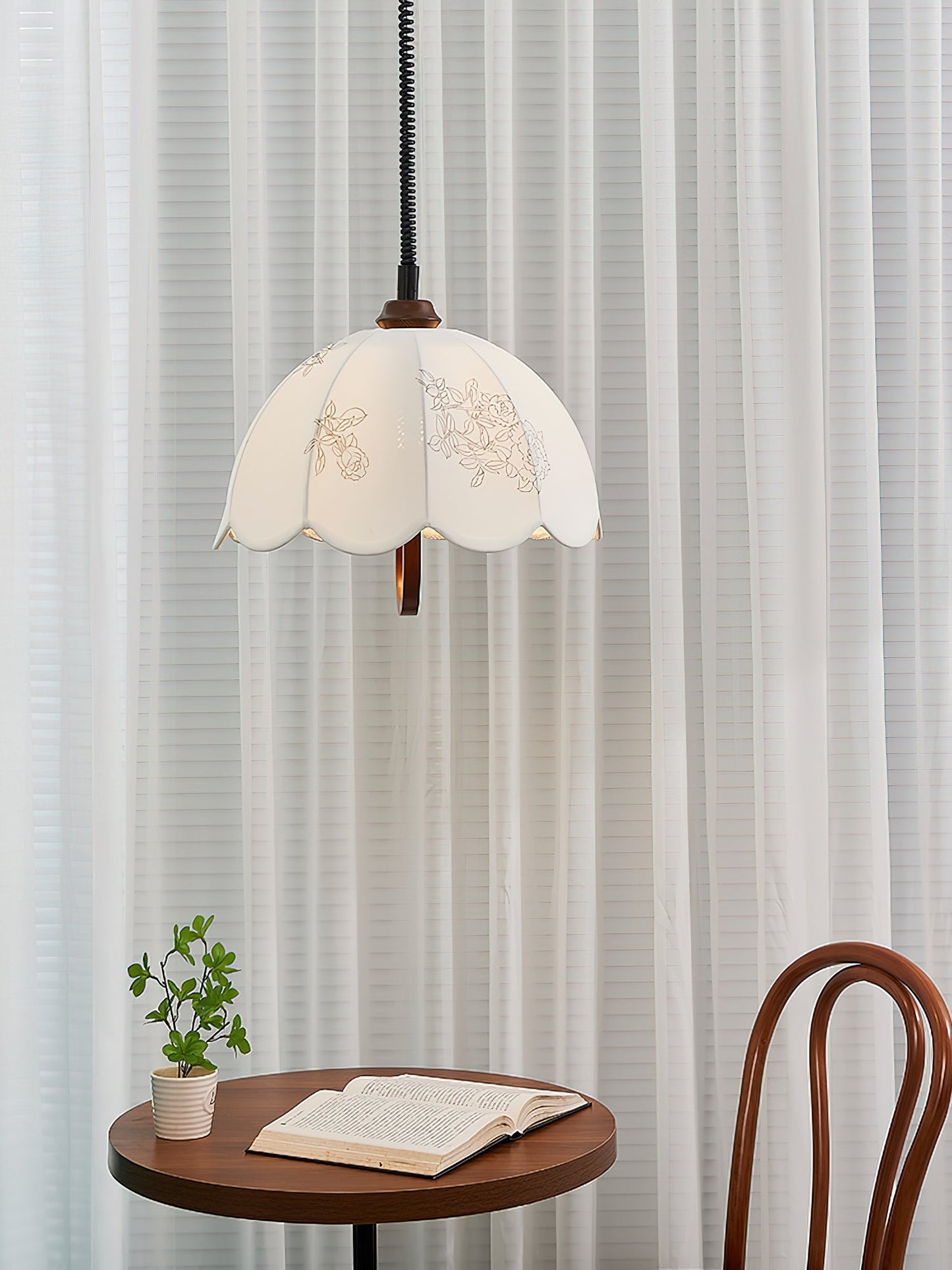 Floral Grace Pendant Lamp Dia 18.1″ x H 18.1″ / Walnut color & White Pendant light