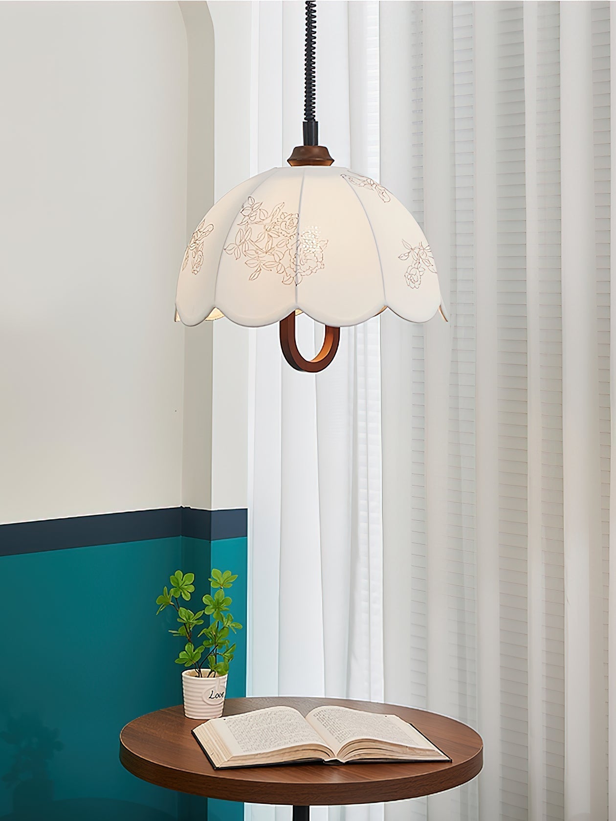 Floral Grace Pendant Lamp Dia 18.1″ x H 18.1″ / Walnut color & White Pendant light