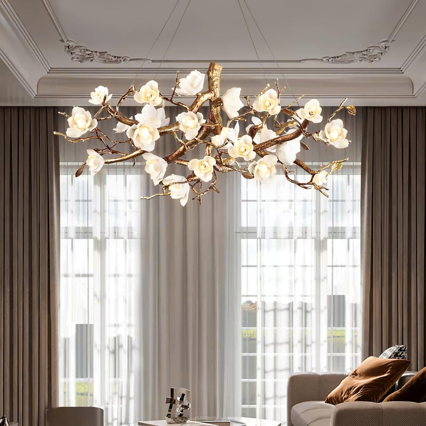 Flower Bloom Branch Brass Chandelier Chandelier