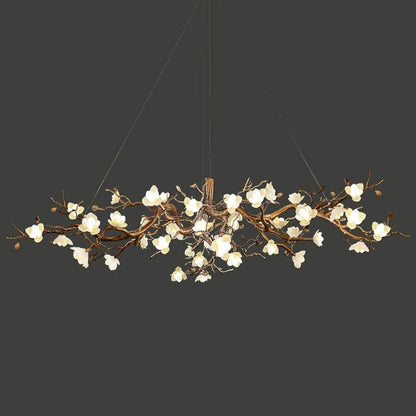Flower Bloom Branch Brass Chandelier Dia 39.4″ x H 15.7″ / Dia 100cm x H 40cm / Brass & White Chandelier