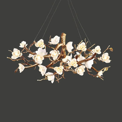 Flower Bloom Branch Brass Chandelier Dia 31.5″ x H 15.7″ / Dia 80cm x H 40cm / Brass & White Chandelier