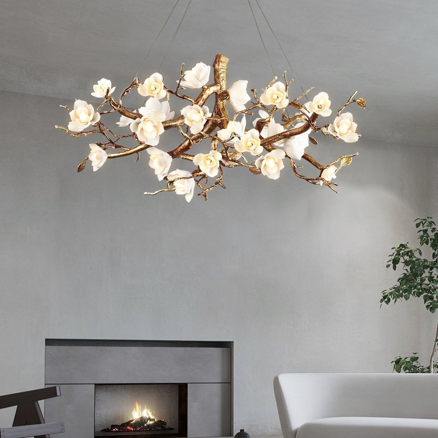 Flower Bloom Branch Brass Chandelier Chandelier