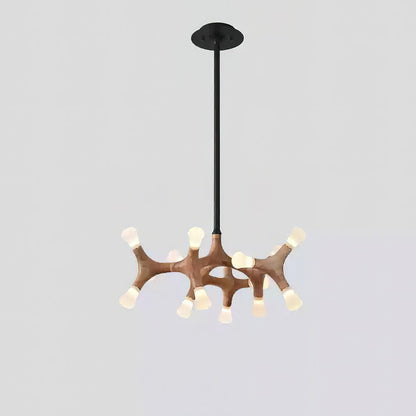 Flower Bone Chandelier 15 Heads: Dia 25.2’’ x H 42.1’’ / Wood Color / Warm Light Chandelier