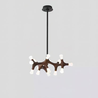 Flower Bone Chandelier 15 Heads: Dia 25.2’’ x H 42.1’’ / Walnut Color / Warm Light Chandelier