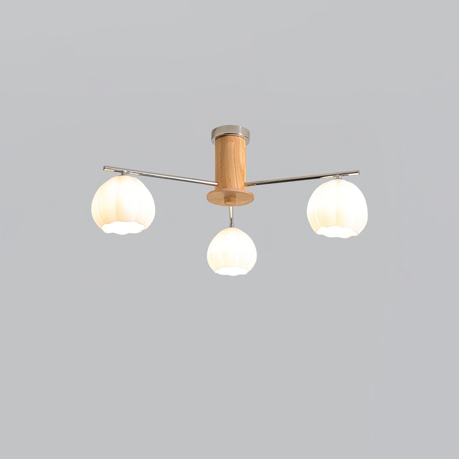 Flower Buds Ceiling Lamp 3 Lamps Dia 24.4″ x H 13.4″ / Dia 62cm x H 34cm / Chrome & White glass Ceiling lamp