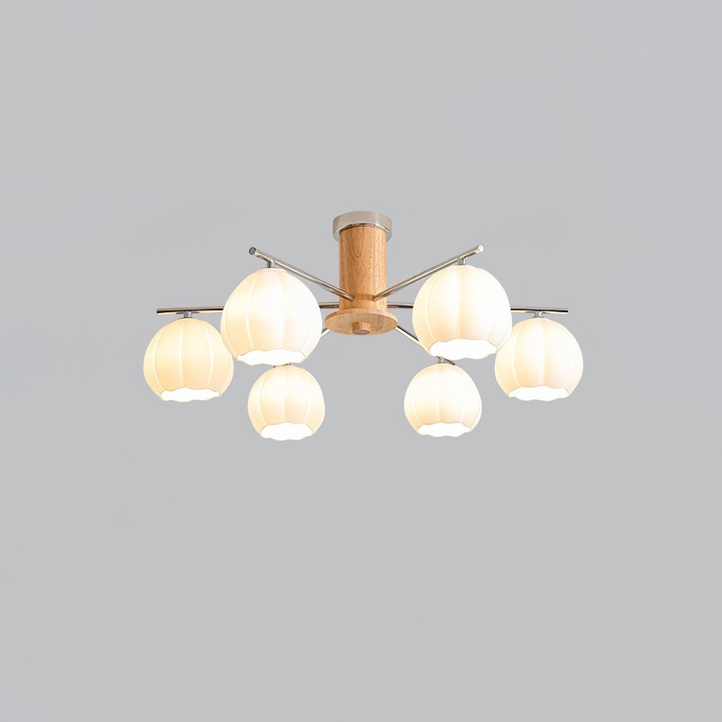 Flower Buds Ceiling Lamp 6 Lamps Dia 28.3″ x H 13.4″ / Dia 72cm x H 34cm / Chrome & White glass Ceiling lamp
