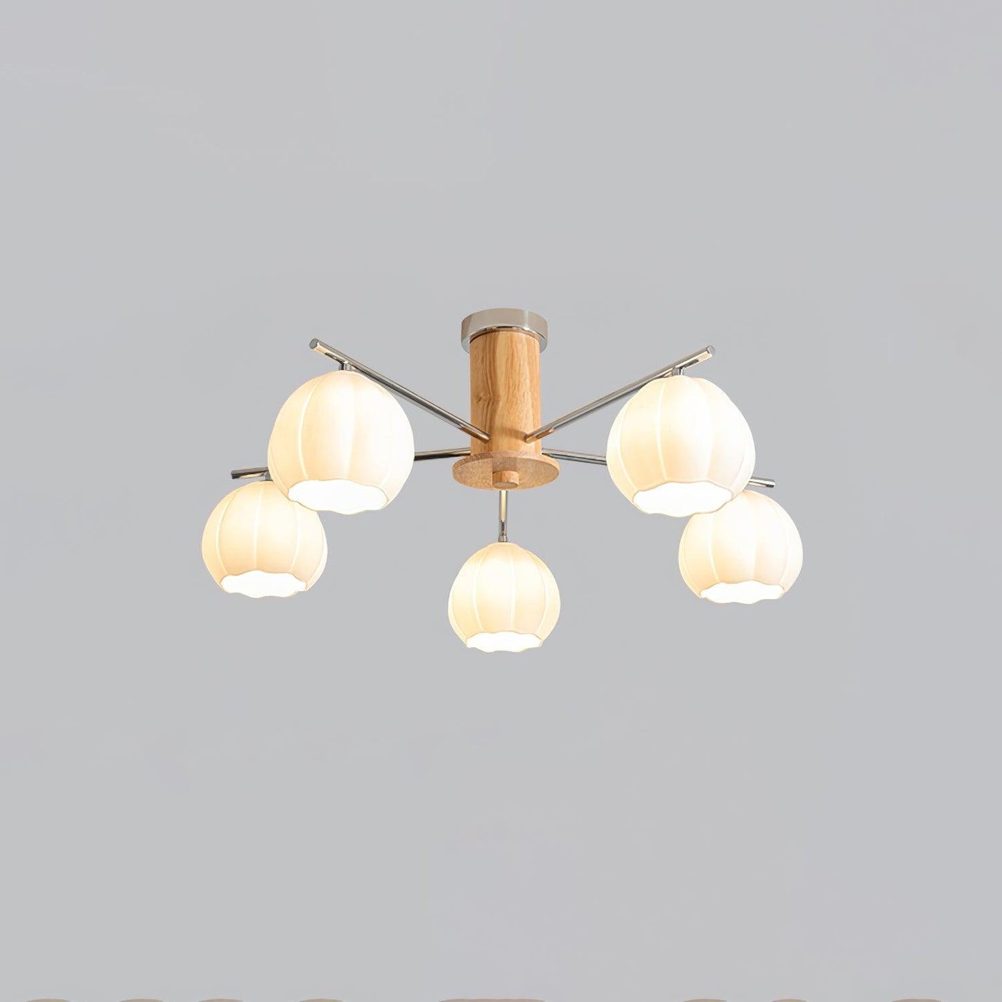 Flower Buds Ceiling Lamp 5 Lamps Dia 24.4″ x H 13.4″ / Dia 62cm x H 34cm / Chrome & White glass Ceiling lamp