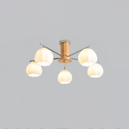 Flower Buds Ceiling Lamp 5 Lamps Dia 24.4″ x H 13.4″ / Dia 62cm x H 34cm / Chrome & White glass Ceiling lamp