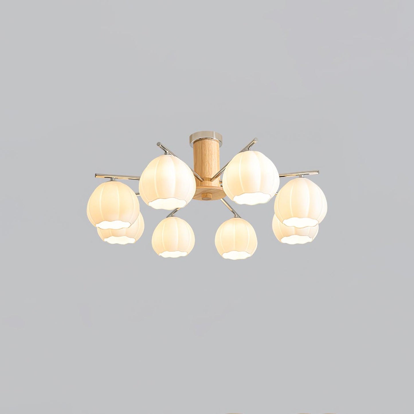 Flower Buds Ceiling Lamp 8 Lamps Dia 33.5″ x H 13.4″ / Dia 85cm x H 34cm / Chrome & White glass Ceiling lamp