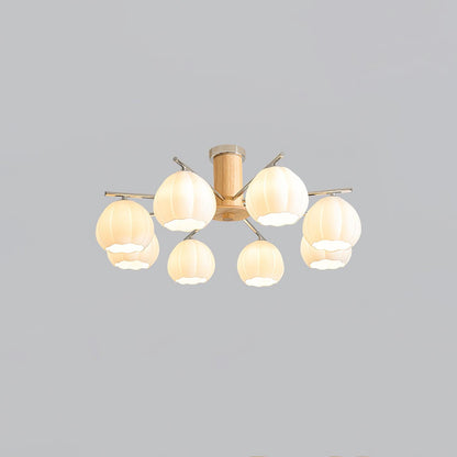 Flower Buds Ceiling Lamp 8 Lamps Dia 33.5″ x H 13.4″ / Dia 85cm x H 34cm / Chrome & White glass Ceiling lamp