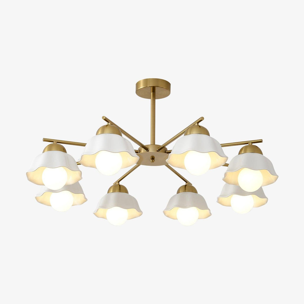 Flower Shade Chandelier 8 heads Dia 34.6″ x H 14.2″ / Dia 88cm x H 36cm / Copper + White Chandelier